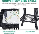 Outdoor Wicker Side Table, Rattan End Table with Glass Top - Photo 4