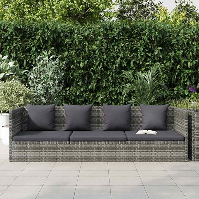 Garden Bed Grey PE Rattan 78.7x23.6 in Adjustable Armrests with Removable Cushions for Patio and Poolside Lounging - Photo 3