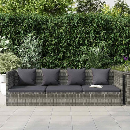 Outdoor Garden Bed 78.7x23.6 in Grey PE Rattan Lounge Chair with Adjustable Armrests, 3-Person Patio Poolside Daybed for Sunbathing