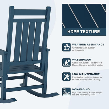 Outdoor HDPE Rocking Chairs, HDPE Oversized Patio Rocking Chairs, All Weather Resistant Porch Rocker, Heavy Duty Front Plastic Rockers for Outside