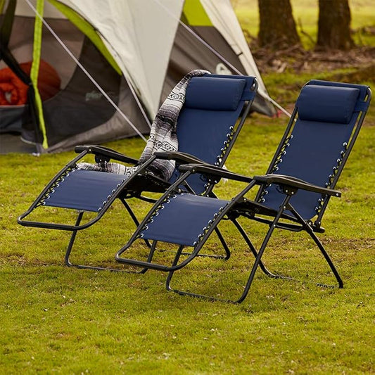Caravan Sports Zero Gravity Outdoor Portable Folding Camping Lawn Deck Patio Pool Recliner Lounge Chair for Adults, Adjustable Headrest, Blue (2 Pack)