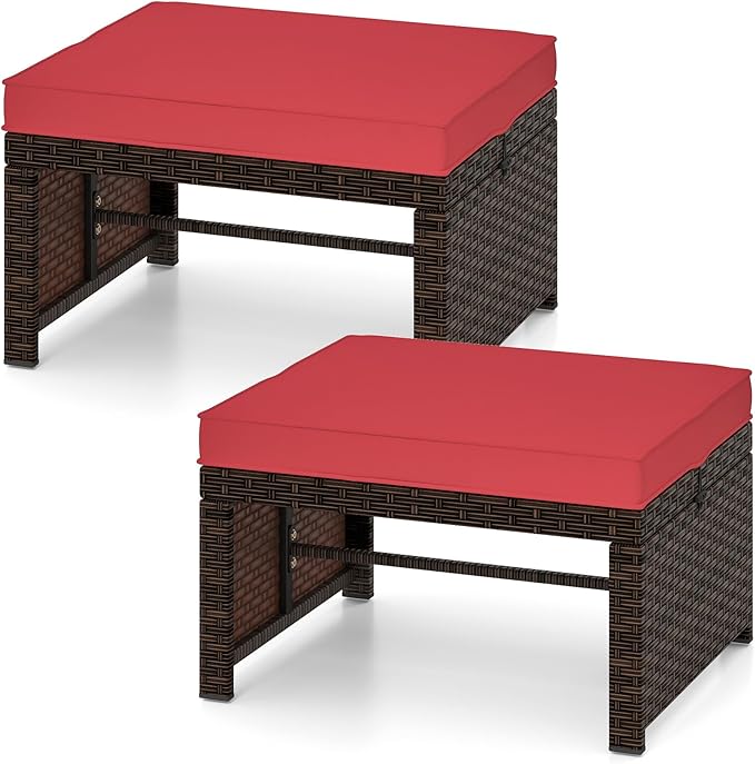 Tangkula 2 Pieces Patio PE Rattan Ottomans - Photo 1