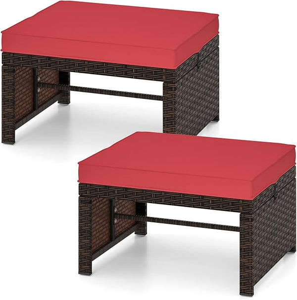 Tangkula 2 Pieces Patio PE Rattan Ottomans - Photo 1