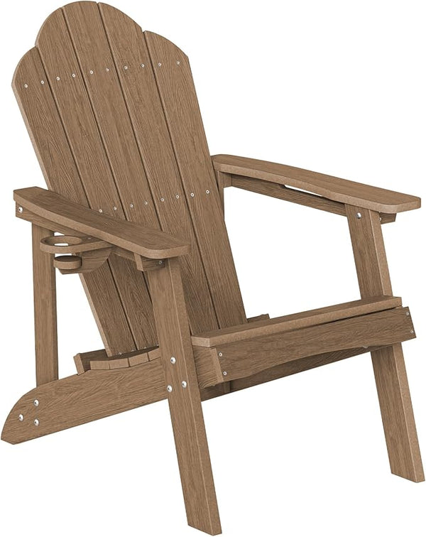 LUE BONA Wood-Grain HDPE Adirondack Chair Set of 1 - Weather Resistant Outdoor Seating with Cup Holder for Cabin, Deck - Photo 1