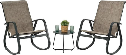 Kozyard Outdoor Patio Rocking Sling Chair, Powder Coated Aluminum Frame, Weather Resistant and Breathable Mesh Fabric for Patio, Porch, Yard, Garden (Beige, 2Chairs + Table)