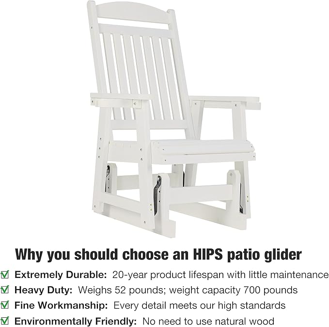 Poly Lumber Patio Glider for One Person, with Cup Holders, High Backrest and Deep Contoured Seat, HIPS Material - Photo 3