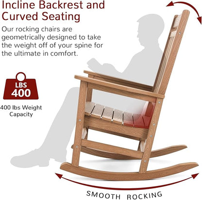 Stoog Oversized Outdoor Rocking Chair, Porch Rocker with 400 lbs Weight Capacity, Weather Resistant, for Backyard, Lawn, Patio, Fire Pit, Garden and Indoor, Teak