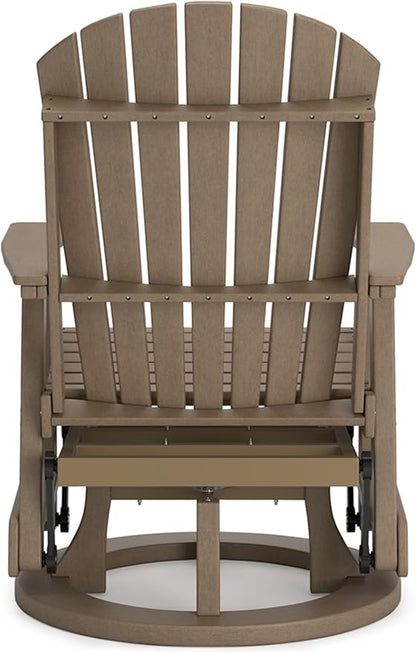 Signature Design by Ashley Hyland Wave Contemporary Swivel Glider Adirondack Chair with 360-Degree Swivel, Weather Resistant HDPE, 18" Seat Height, Brown