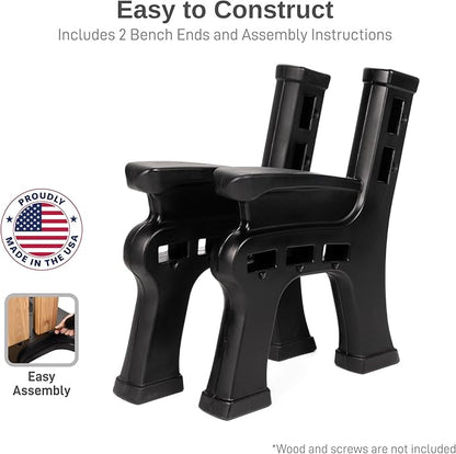 RTS Home Accents Custom Length Lightweight Indoor or Outdoor Bench Ends with Backrest and Armrest (Wood & Screws Sold Separately), Black
