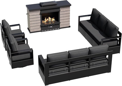 Outdoor Aluminum Furniture Set, 5-Piece Patio Conversation Set, 2 Swivel Chairs, 2 Sofa and 1 Fireplace, All-Weather Metal Frame, 6" Thick Removable Cushions, Deep Setting for Garden and Porch