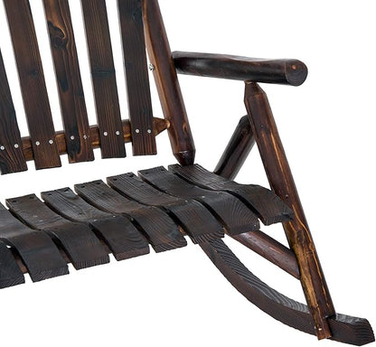 Outsunny Outdoor Wooden Rocking Chair, Double-Person Rustic Adirondack Rocker with Slatted Seat, High Backrest, Armrests for Patio, Garden and Porch, Carbonized