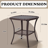 Outdoor Patio Side Table Small Brown Wicker Rattan End Table for Outside Storage Coffee Table with Poly Lumber Table - Photo 2