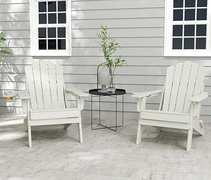 FOOWIN HDPE Adjustable Adirondack Chair, 400lbs Heavy Duty Folding Patio Chair with Cup Holder, 3-Position Reclining Fire Pit Seating, All-Weather Poly Lumber for Backyard, Deck - White