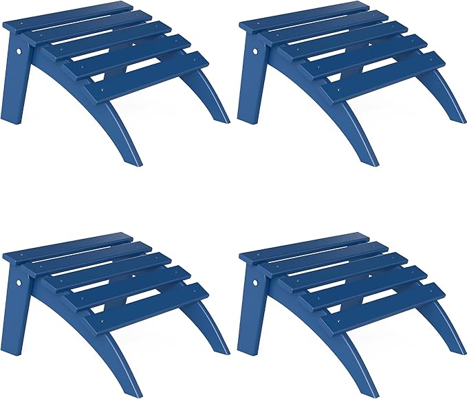 Adirondack Ottoman Set of 4, Folding Adirondack Ottoman for Adirondack Chair, HDPE All Weather Outdoor Footstool for Patio, Backyard, Porch, Garden, Navy Blue