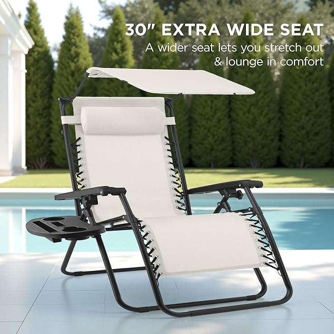 Best Choice Products 30” Wide Folding Zero Gravity Outdoor Recliner Patio Lounge Chair w/Adjustable Canopy Shade - Photo 3