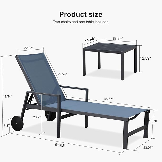 PURPLE LEAF Patio Chaise Lounge Set for 4 Outdoor Pool Lounge Chairs with Armrest and Adjustable Backrest Aluminum - Photo 3