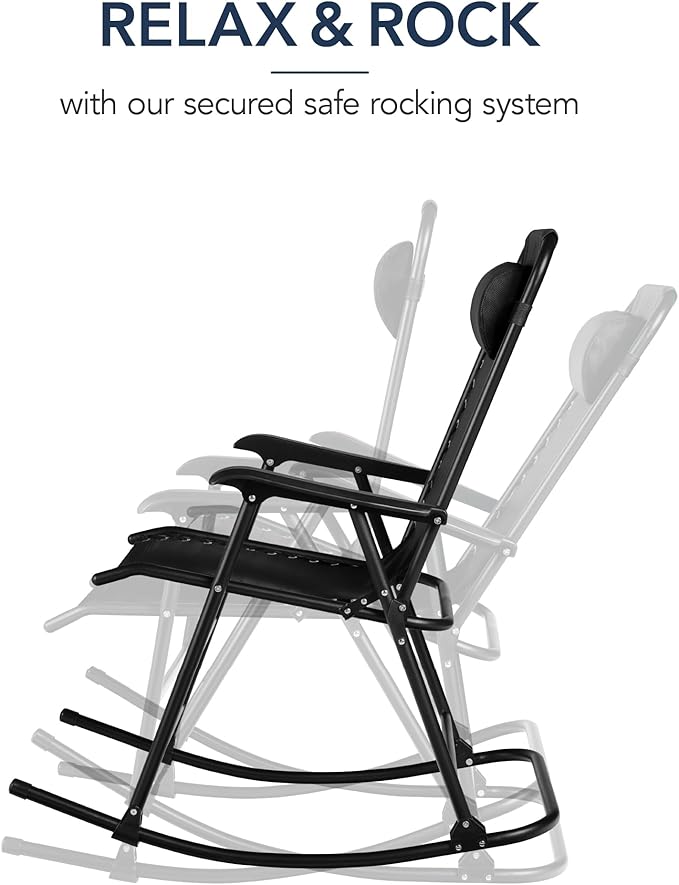 Best Choice Products Outdoor Folding Rocking Chair, Zero Gravity Lounge Chair, Patio Rocker w/Headrest Pillow - Black - Photo 4