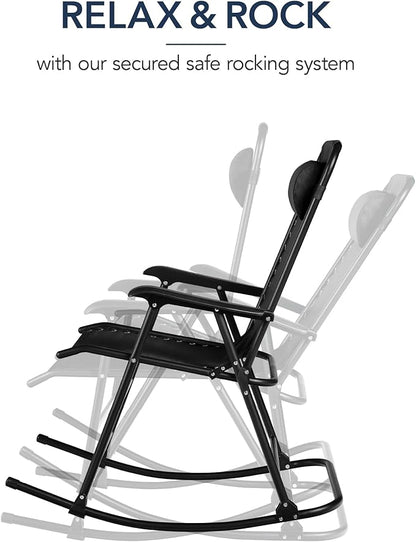 Best Choice Products Outdoor Folding Rocking Chair, Zero Gravity Lounge Chair, Patio Rocker w/Headrest Pillow - Black