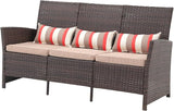 SUNSITT Outdoor Furniture 3 Seats Patio Couch, Outdoor Wicker Sofa, Brown PE Wicker with Beige Cushions & Lumbar - Photo 3