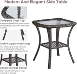 Patio Wicker Side Table, Outdoor PE Rattan End Table with 5mm Tempered Glass Top and 2-Tier Storage Shelf - Photo 5