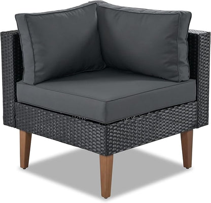 Quarte 4-Piece Outdoor Patio Furniture Set, Wicker L-Shape Corner Sectional Sofa Set with Colorful Pillows and Coffee Table,Conversation Seating Group for Small Places (Black+ Gray/L)