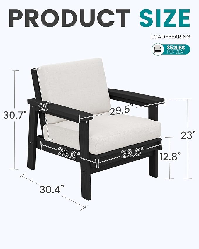 SERWALL HDPE Outdoor Couch Set of 2, All-Weather Wood-Like Patio Furniture Set - Photo 5