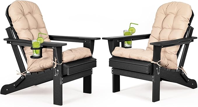 nalone Folding Adirondack Chairs Set of 2 with Cushions and Cup Holder - Photo 1