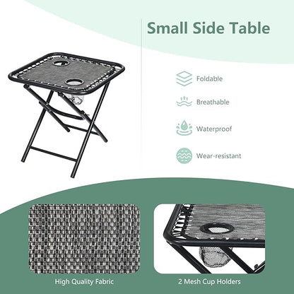HAPPYGRILL Zero Gravity Lounge Chairs Set with Coffee Table, Folding Reclining Chairs with Side Table and Pillow, 3 Pieces Adjustable Patio Lawn Recliner Set for Outdoor Garden Camp Travel