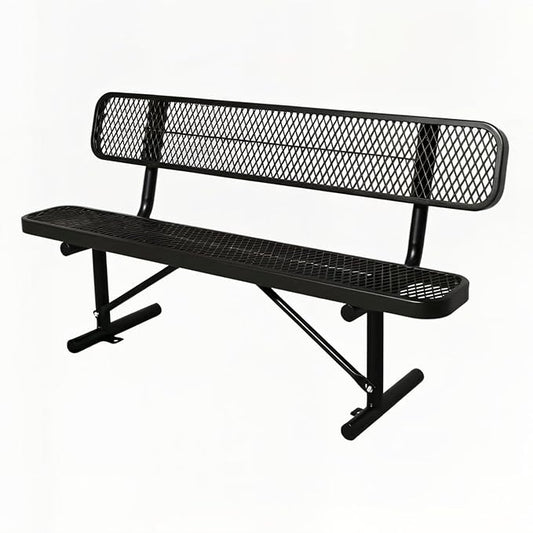 6 ft Outdoor Park Bench – Heavy-Duty Steel Frame & Rust-Resistant Thermoplastic Coating, Suitable for Gardens, Courtyards, Campuses, Commercial Spaces (Black, 6ft)