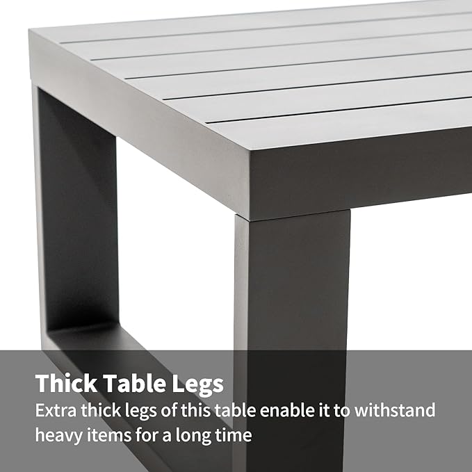 Patio Coffee Tables All-Weather Outdoor Aluminum Rectangle Coffee Table Outdoor Furniture for Garden, Balcony, Grey