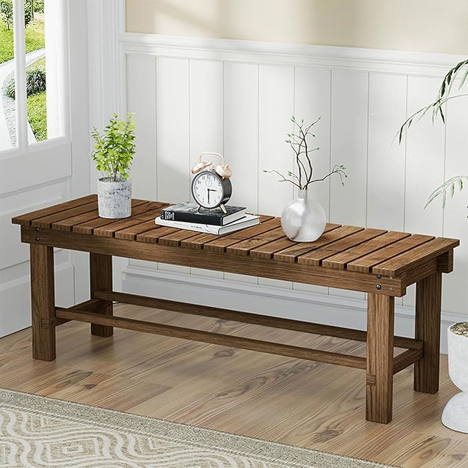 47.2'' Outdoor Garden Benches Weatherproof Patio Bench Two-Person Seat Backless Bench Wood Bench with Slatted High - Photo 7