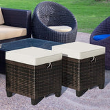 Tangkula 2 Pieces Outdoor Patio Ottoman, All Weather Rattan Wicker Ottoman Seat, Patio Rattan Furniture - Photo 2
