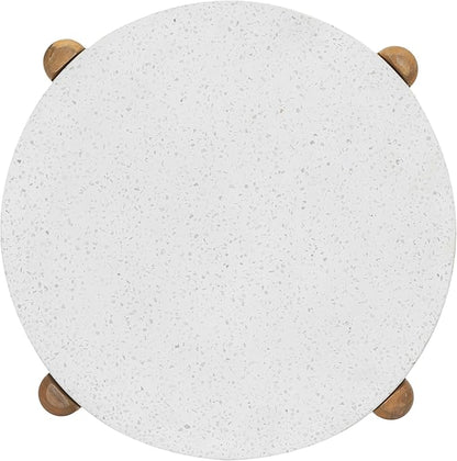 Christopher Knight Home Seeley Patio Acacia Wood Coffee Table, Indoor/Outdoor Table for Garden/Backyard/Poolside/Balcony Cafeteria, Lightweight Concrete Round Top Outdoor Side Table, Milky White+Teak