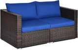 Tangkula Wicker Loveseat 2 Piece, Patio Furniture Couch with Removable Cushions, Rattan Loveseat Sofa for Balcony, Deck - Photo 1