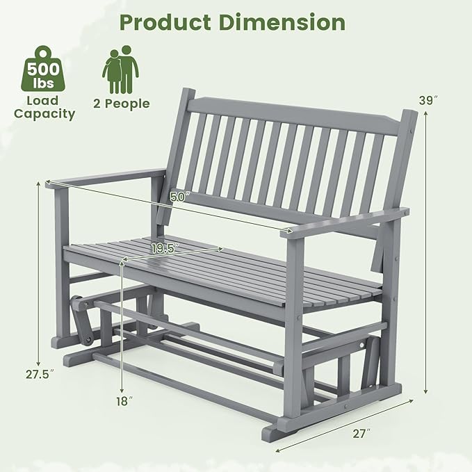 Giantex Outdoor Glider, Patio Glider Bench with Safe Gliding, Slatted Seat & Backrest, 2-Person Loveseat, Glider Rocking Chair, Outside Swing Chair for Garden Yard Lawn Porch Patio Rocker, Blue