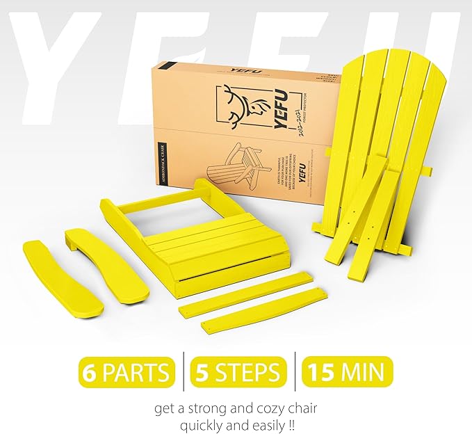 YEFU Adirondack Chairs Set of 6: Plastic Adirondack Chairs - Patio Chairs with Wood Texture - Outdoor Chair HIPS - Lawn - Photo 8