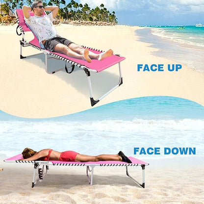 Sun Tanning Chair with Face Hole 5-Position Folding Lounge Chair Outdoor with Portable Beach Table for Poolside Sunbathing Camping Lawn Backyard