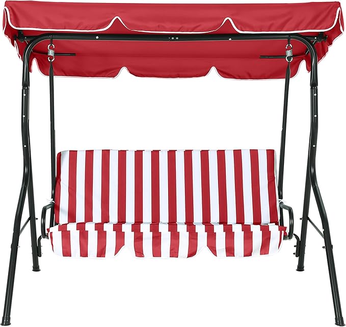 GarveeLife Outdoor Porch Swing Chair with Adjustable Canopy for Adults, 3-Seat Patio Glider Bench with Thick Cushions - Photo 8