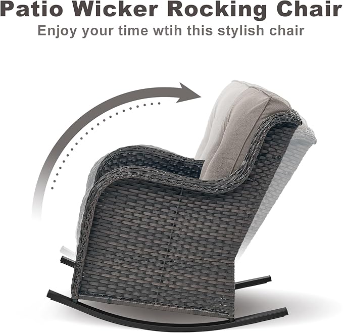Rilyson Patio Chairs Outdoor Rocking Chair - 3 Piece Wicker Patio Bistro Set Rattan Patio Furniture Rocker Chairs and - Photo 4