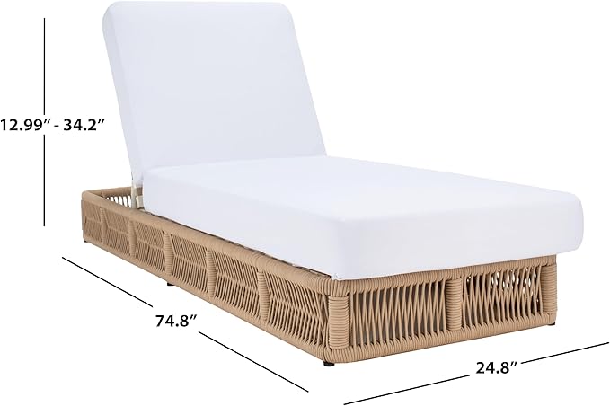 SAFAVIEH Outdoor Collection Gillian Tan Rope/White Cushion Chaise Lounge Chair (PAT7527A) - Photo 3