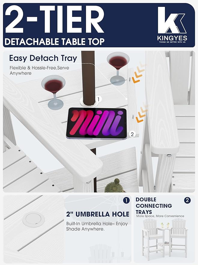 KINGYES Tall Adirondack Chair Set of 4 with 9FT Umbrella - Photo 6