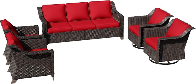 5 Pieces Patio Conversation Furniture Set - 1 Sofa, 2 Armchairs, 2 Swivel Chairs - Photo 7