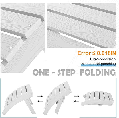 MXIMU Folding Adirondack Ottoman Set of 2: HIPS Plastic Outdoor Footrest Easy Assembly - All Weather Foot Rest Foot Stool for Adirondack Chair Use in Patio Garden Backyard Pool (White)
