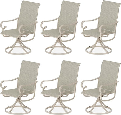Patio Swivel Chairs Set of 6, Outdoor Dining Chairs with High Back, All-Weather Swivel Rocker Chair with Sturdy Metal Frame for Outdoor Poolside Lawn Garden, Sandshell