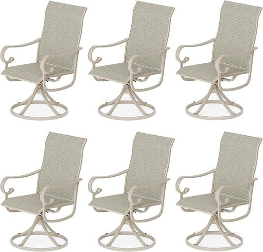 Patio Swivel Chairs Set of 6, Outdoor Dining Chairs with High Back, All-Weather Swivel Rocker Chair with Sturdy Metal Frame for Outdoor Poolside Lawn Garden, Sandshell