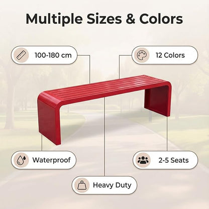 Garden Bench Backless, Patio Benches for Outdoors 100/120/150/180 Cm Outside Bench Seat Iron Steel Frame, Weatherproof Park Benches for Entryway Lawn Yard Balcony Decor(Red,120 cm/47.24 in)