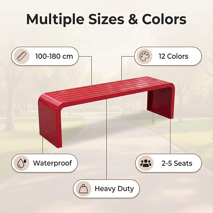 Garden Bench Backless, Patio Benches for Outdoors 100/120/150/180 Cm Outside Bench Seat Iron Steel Frame, Weatherproof Park Benches for Entryway Lawn Yard Balcony Decor(Purple,150 cm/59 in)