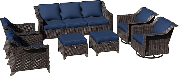 7 Pieces Patio Conversation Furniture Set - 1 Sofa, 2 Armchairs, 2 Ottomans, 2 Swivel Chairs - Photo 7