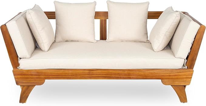 Christopher Knight Home Gary Patio Convertible Couch, Wooden Outdoor Daybed - Photo 5