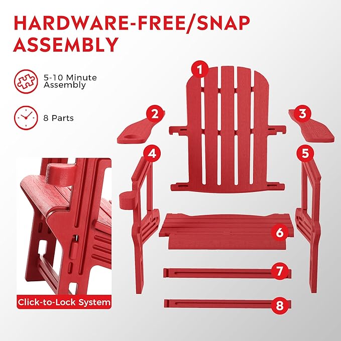 Costaelm Cayman 2-Piece HDPE Plastic Adirondack Patio Chair Set with 18" Side Table, Red